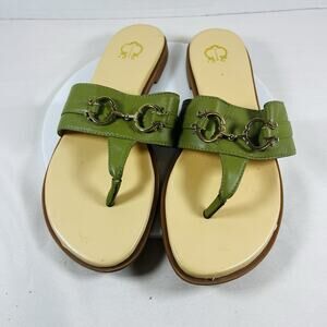 Wonder Annabelle Green Leather Slide Sandals Thong Bit Detail Women’s Size 9M